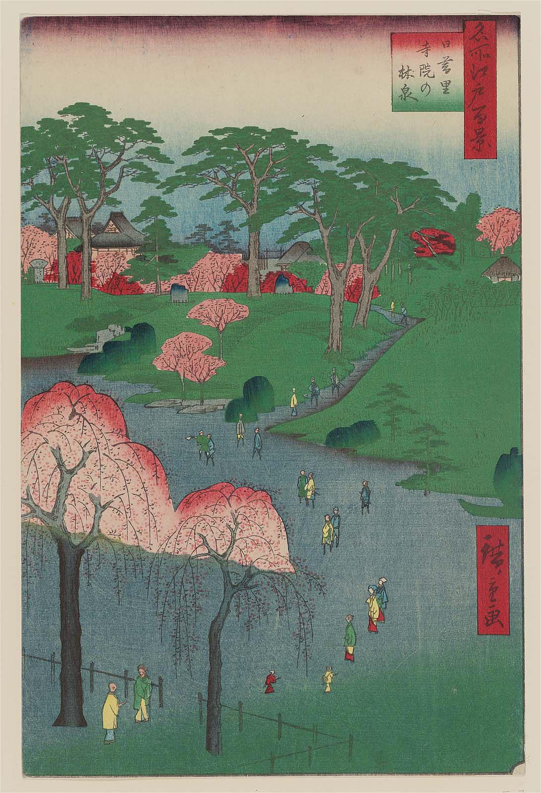 Hiroshiges - 14 Temple Gardens, Nippori (Nippori jiin no rinsen) - One Hundred Famous Views of Edo