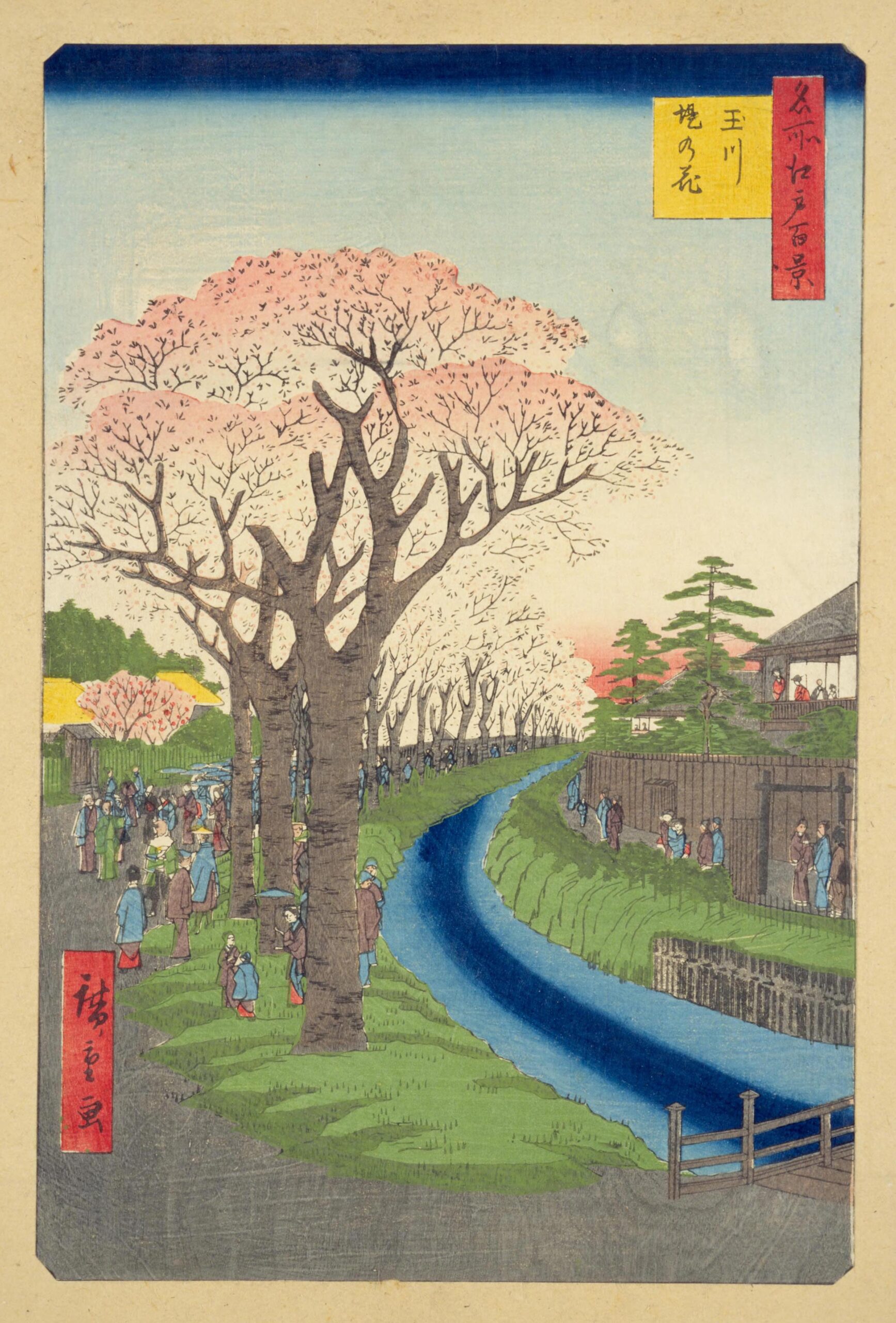 Hiroshiges - 42 Cherry Blossoms on the Tama River Embankment (Tamagawa-zutsumi no hana) - One Hundred Famous Views of Edo