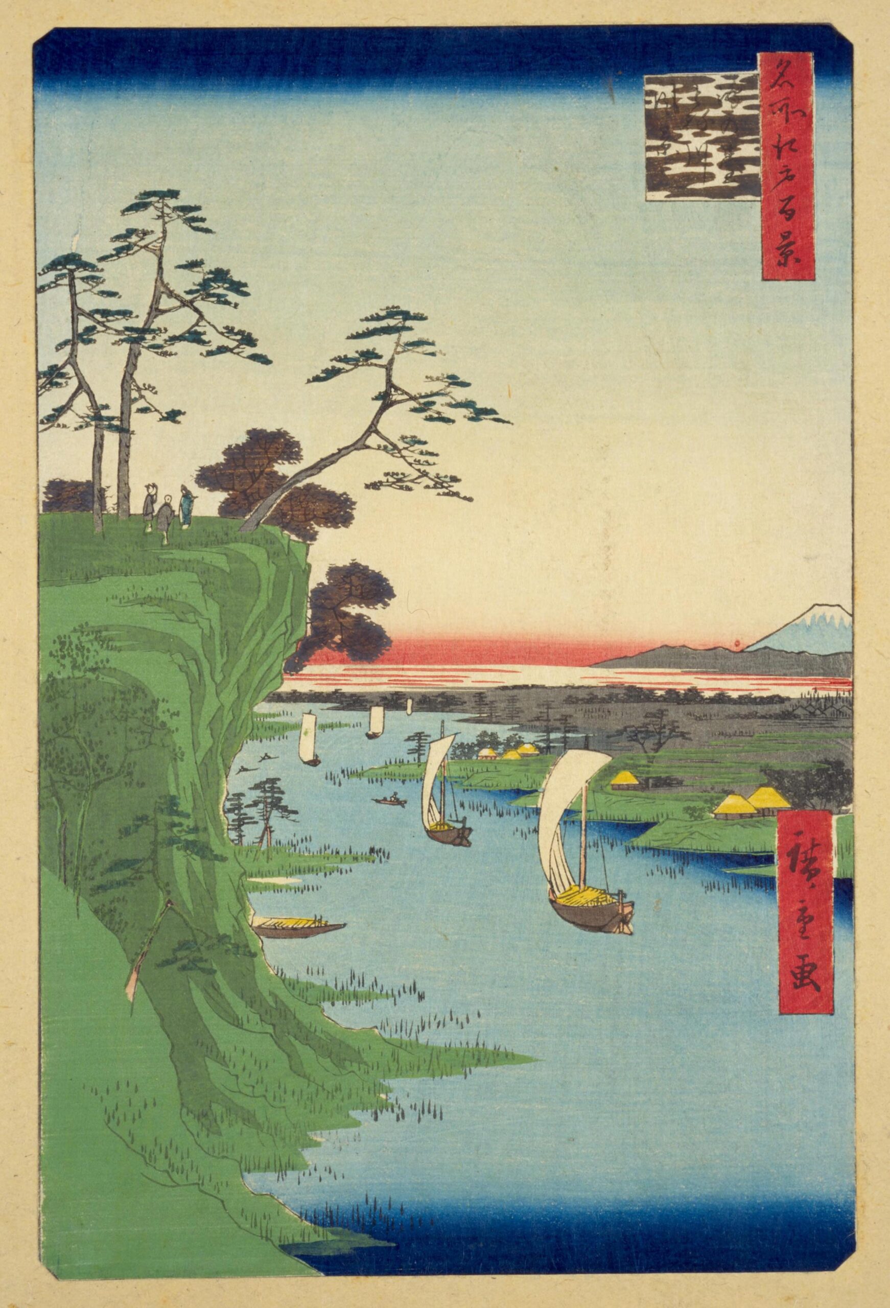 Hiroshiges - 95 View of Kōnodai and the Tone River (Kōnodai Tonegawa fūkei) - One Hundred Famous Views of Edo