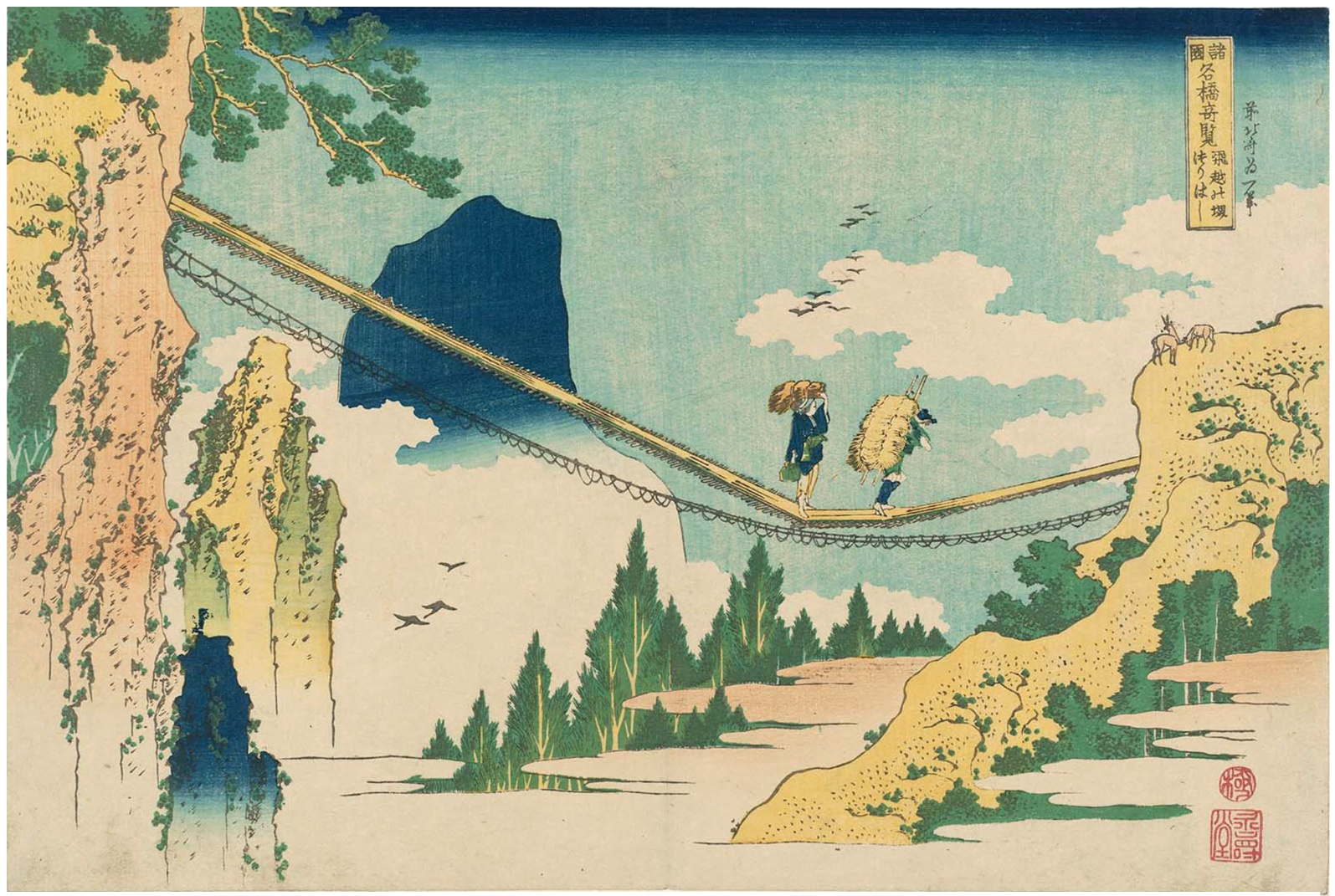 Hokusai - The Suspension Bridge on the Border of Hida and Etchu Provinces - Famous Japanese Bridges