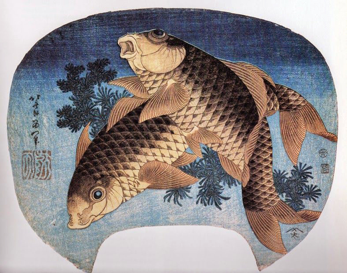 Hokusai - Carp in a Pool - Fan Prints