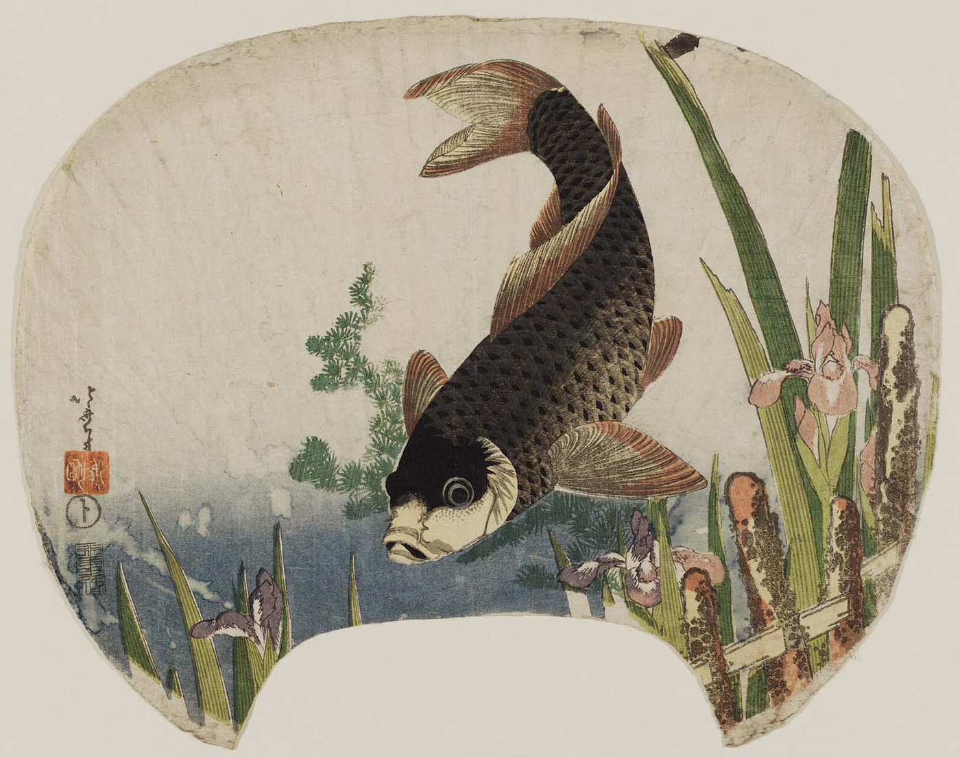 Hokusai - Carp in a Pond - Fan Prints