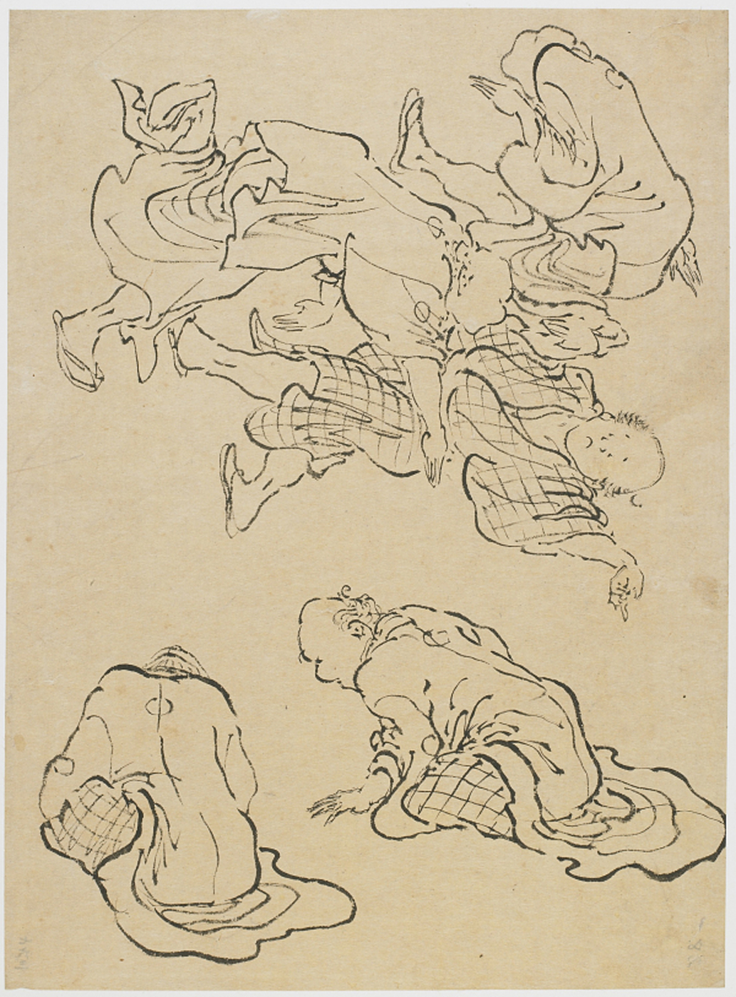 Hokusai - Men Dancing - Hand Drawings