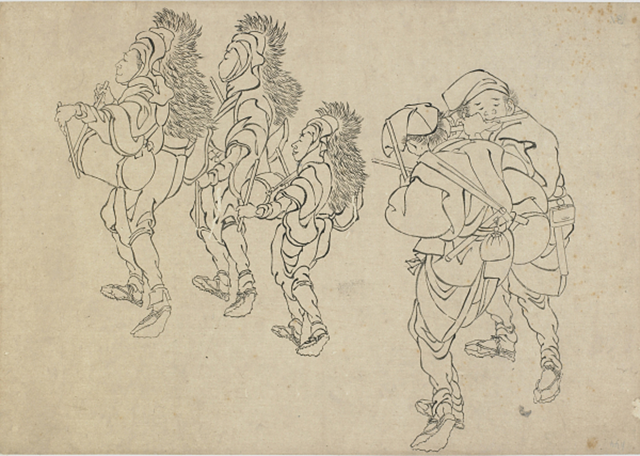 Hokusai - The Lion Dance - Hand Drawings