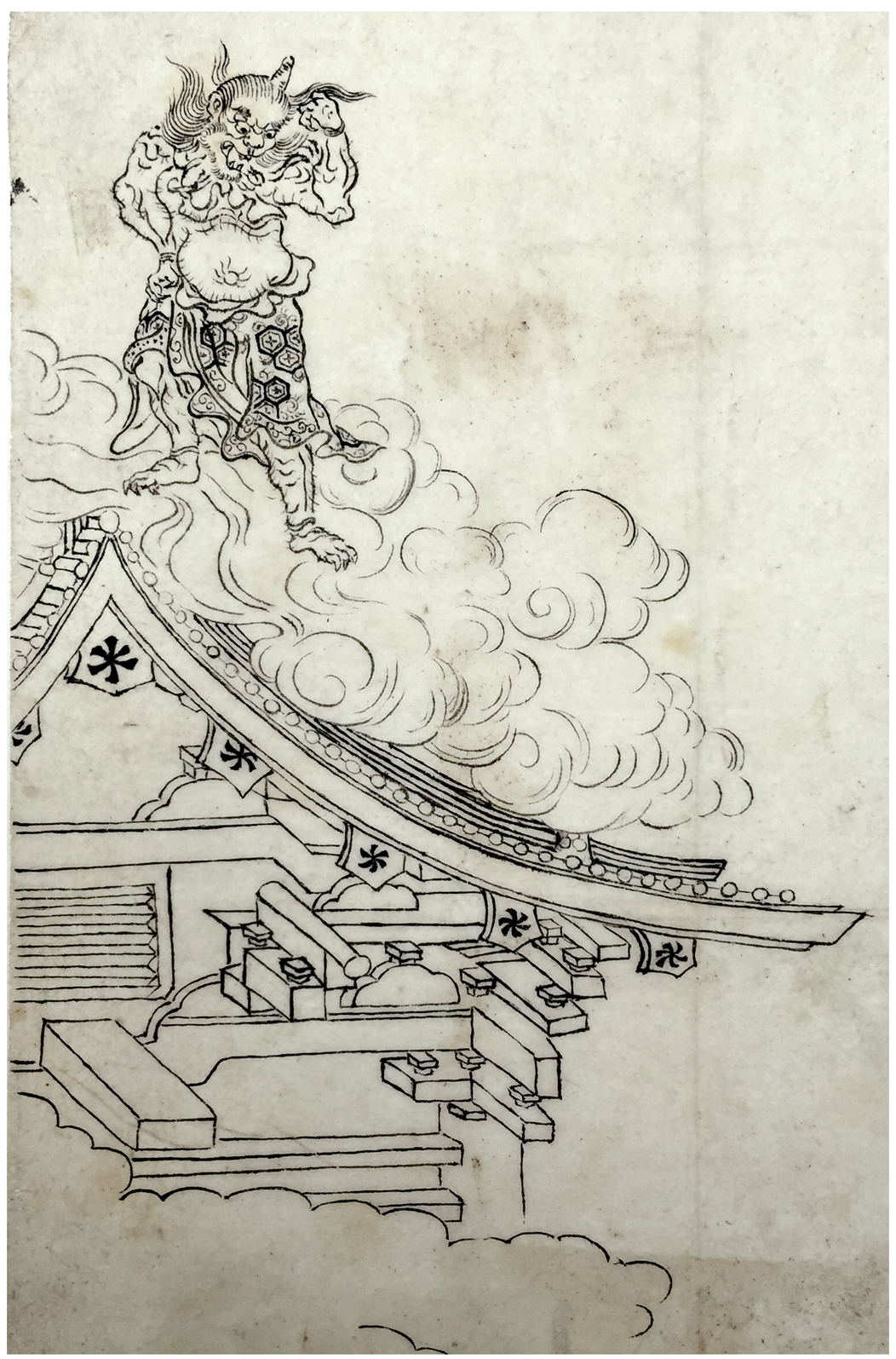 Hokusai - Demon on a Roof - Hand Drawings
