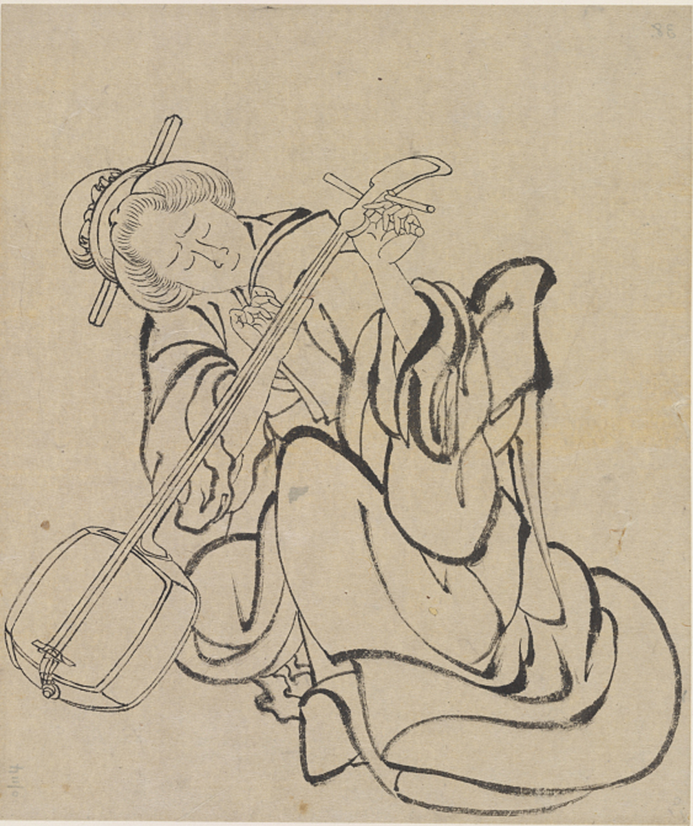 Hokusai - Tuning the Samisen - Hand Drawings