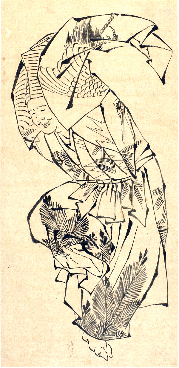 Hokusai - Male Dancer Manzai - Hand Drawings