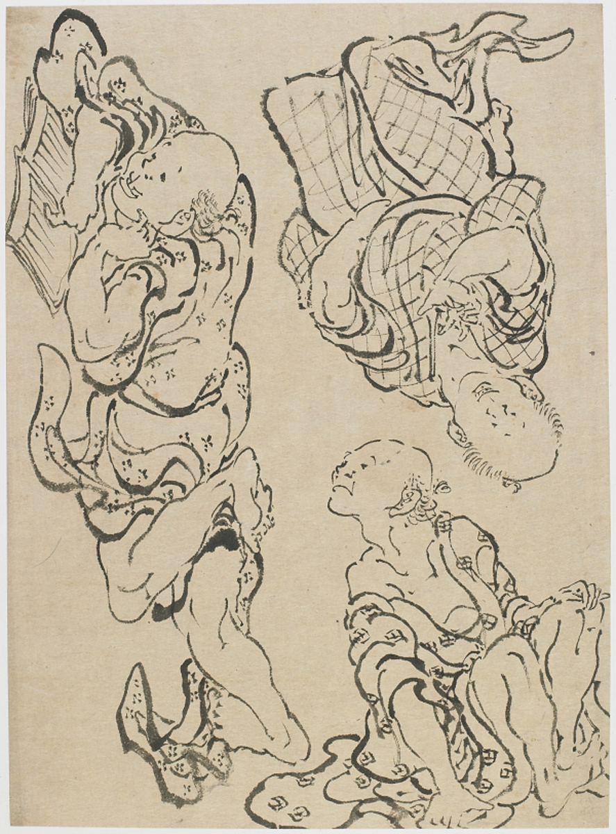 Hokusai - Three Figures - Hand Drawings