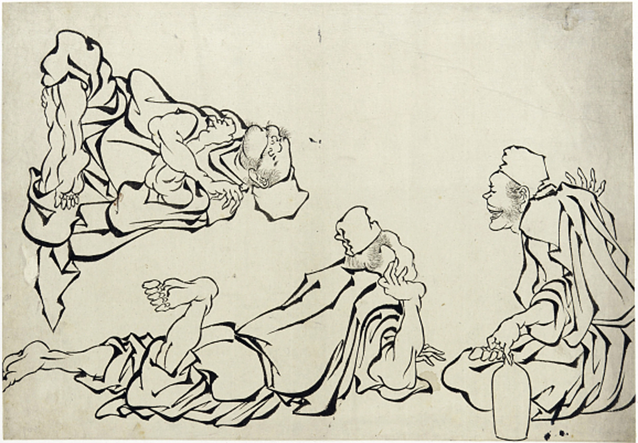 Hokusai - A Sake Bout - Hand Drawings