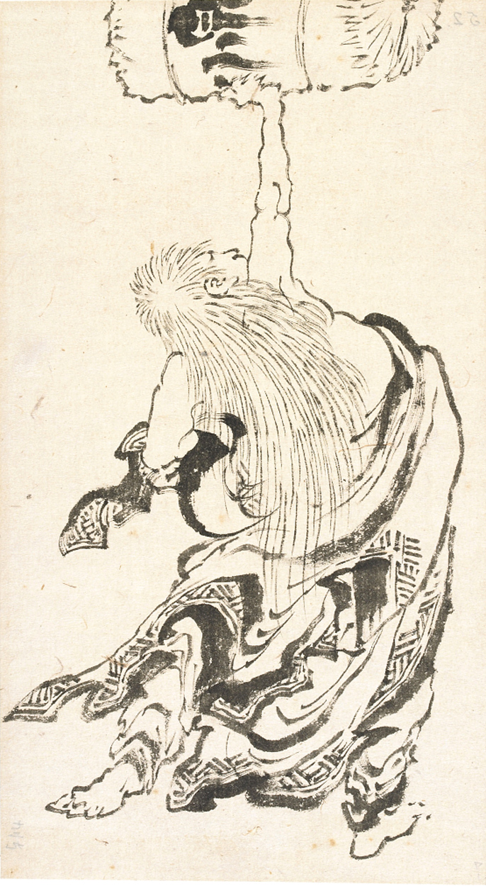 Hokusai - Shojo Lifting a Sake Keg - Hand Drawings