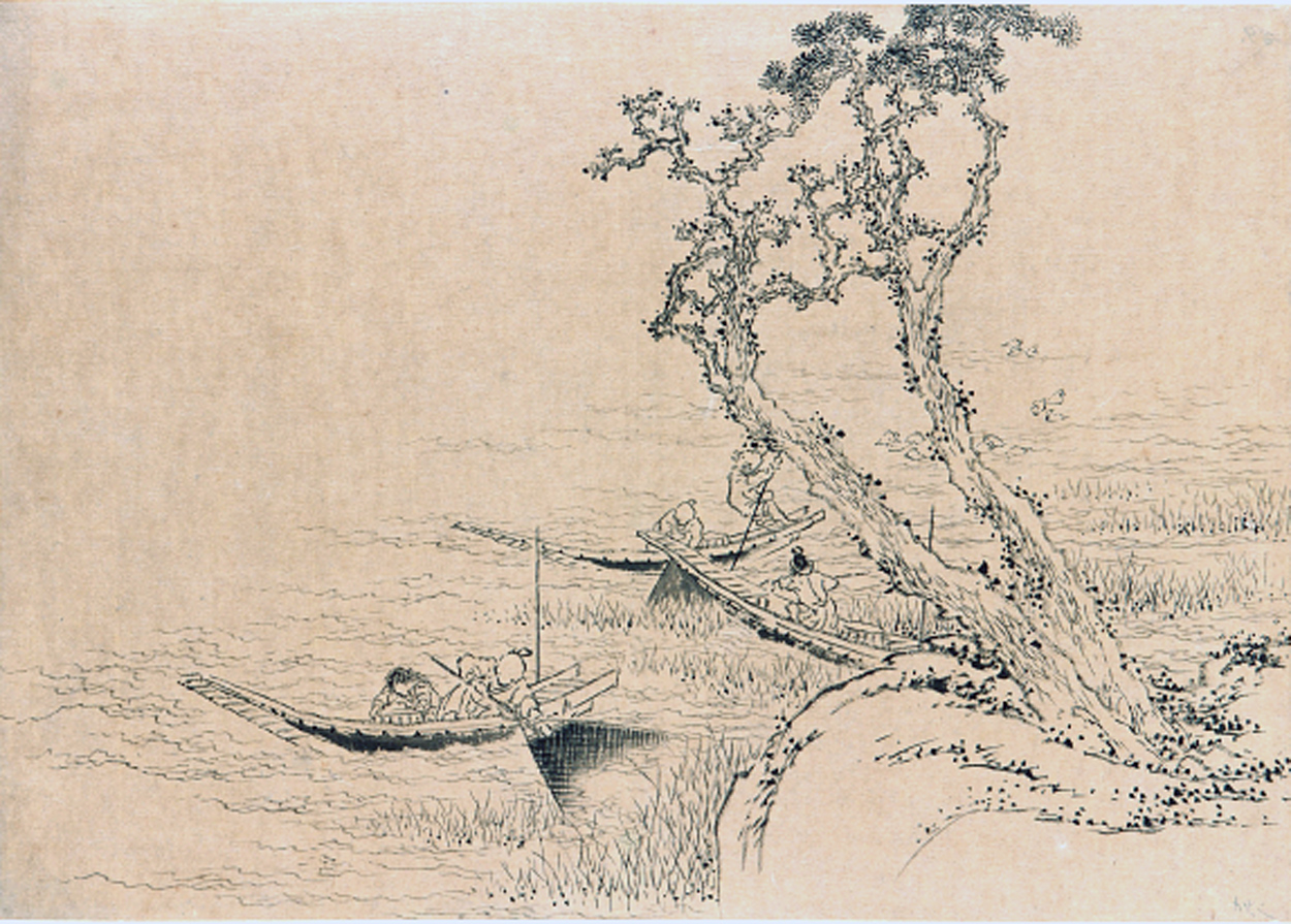 Hokusai - Fishermen in Action - Hand Drawings