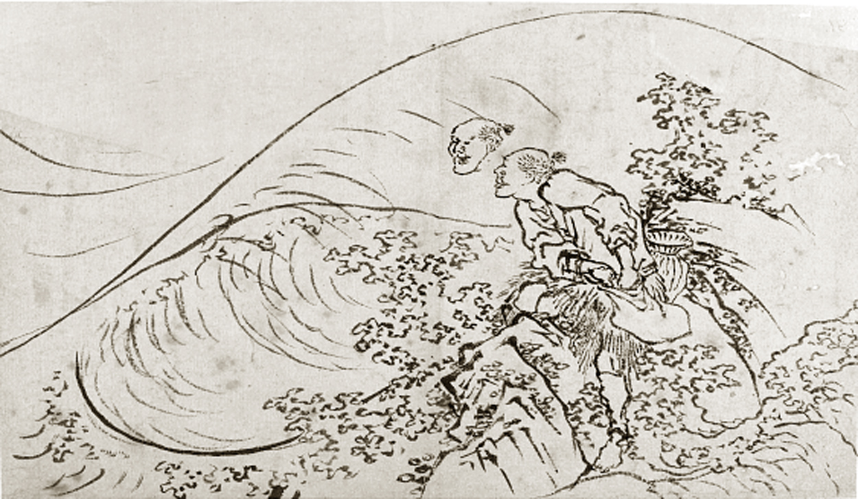 Hokusai - Fisherman Tossing Bait - Hand Drawings