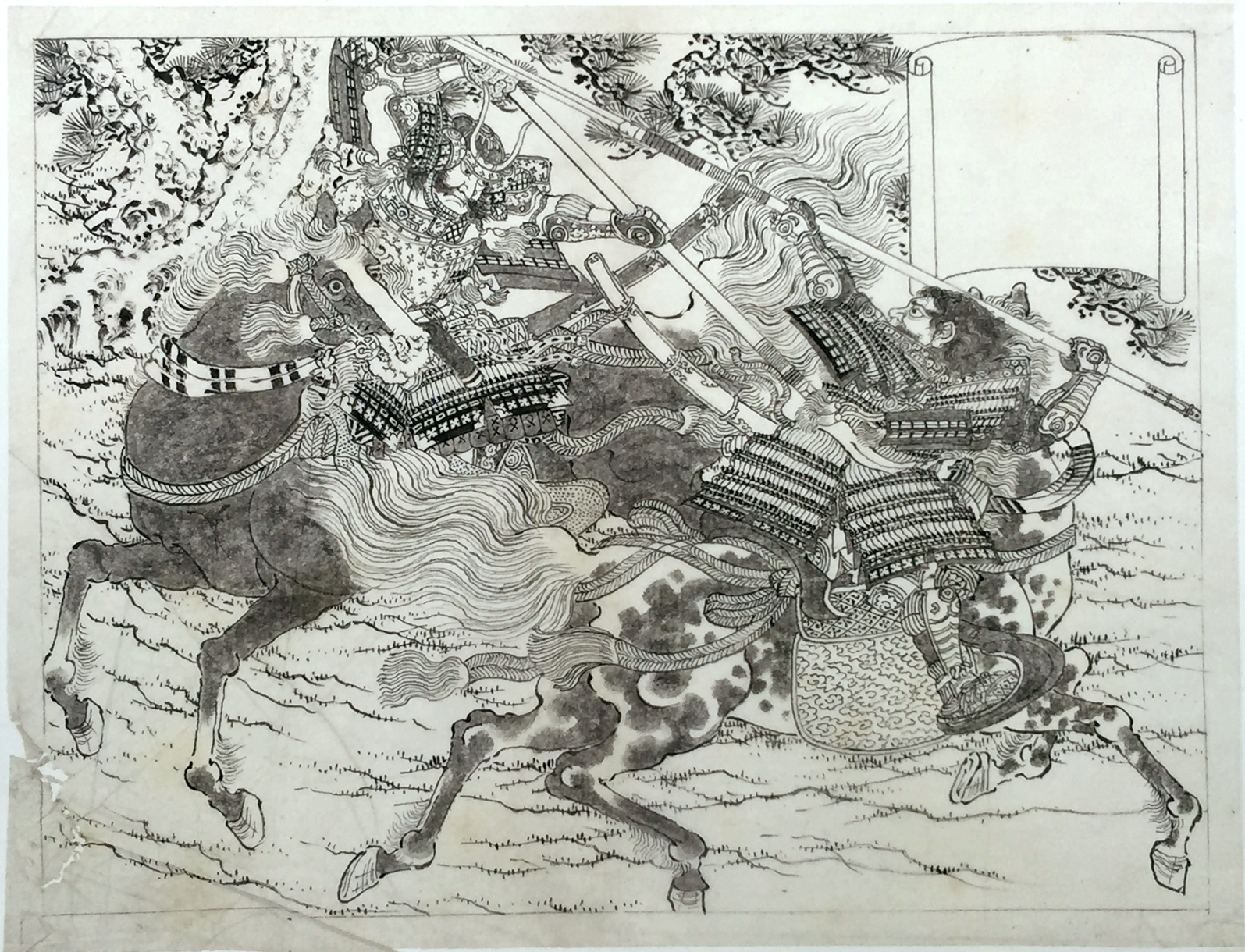 Hokusai - Two Warriors - Hand Drawings