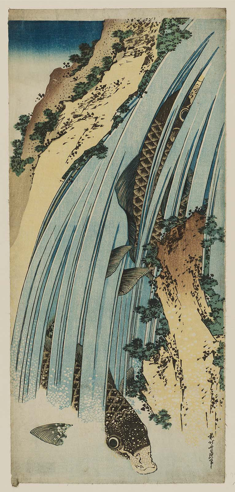 Hokusai - Two Carp in Waterfall - Large Images of Nature