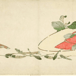 Hokusai - Flowers and Spring Greens in a Hat - Long Surimono