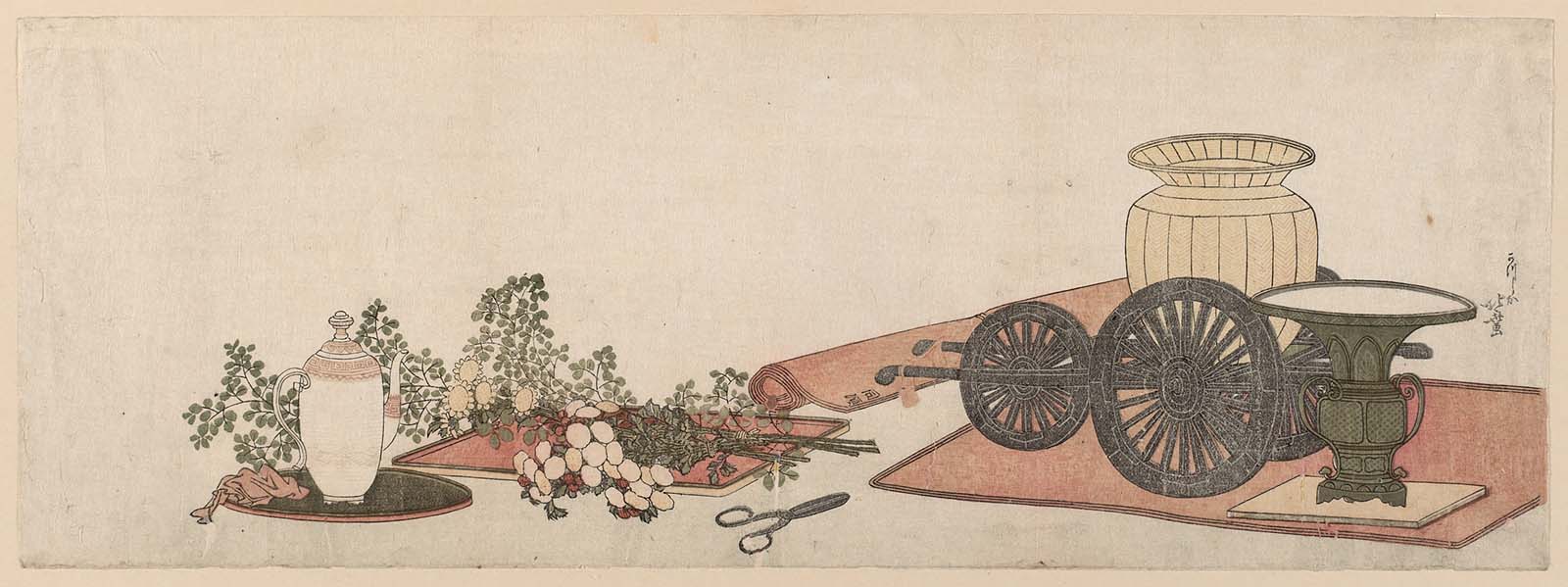 Hokusai - Materials for Flower Arrangement - Long Surimono