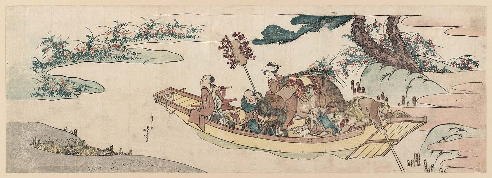 Hokusai - Ferry Boat - Long Surimono