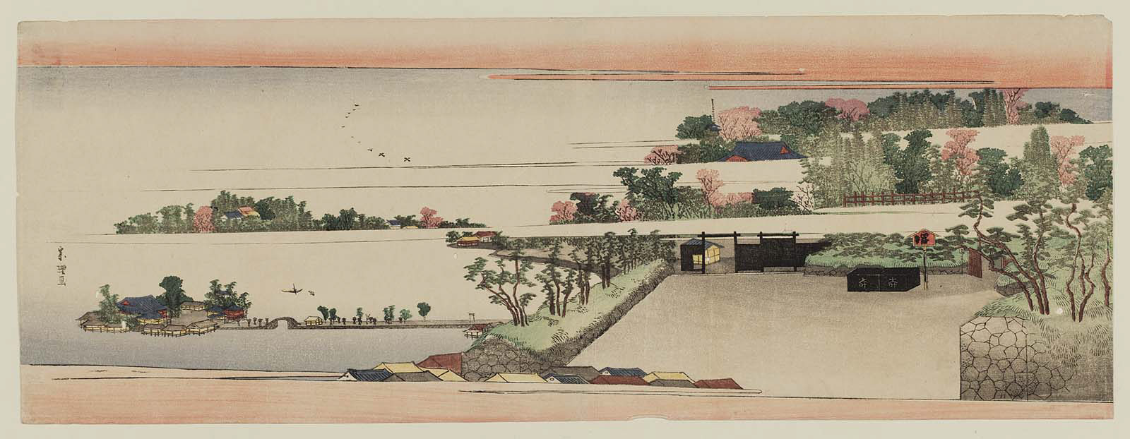 Hokusai - Shinobazu Pond and Ueno - Long Surimono