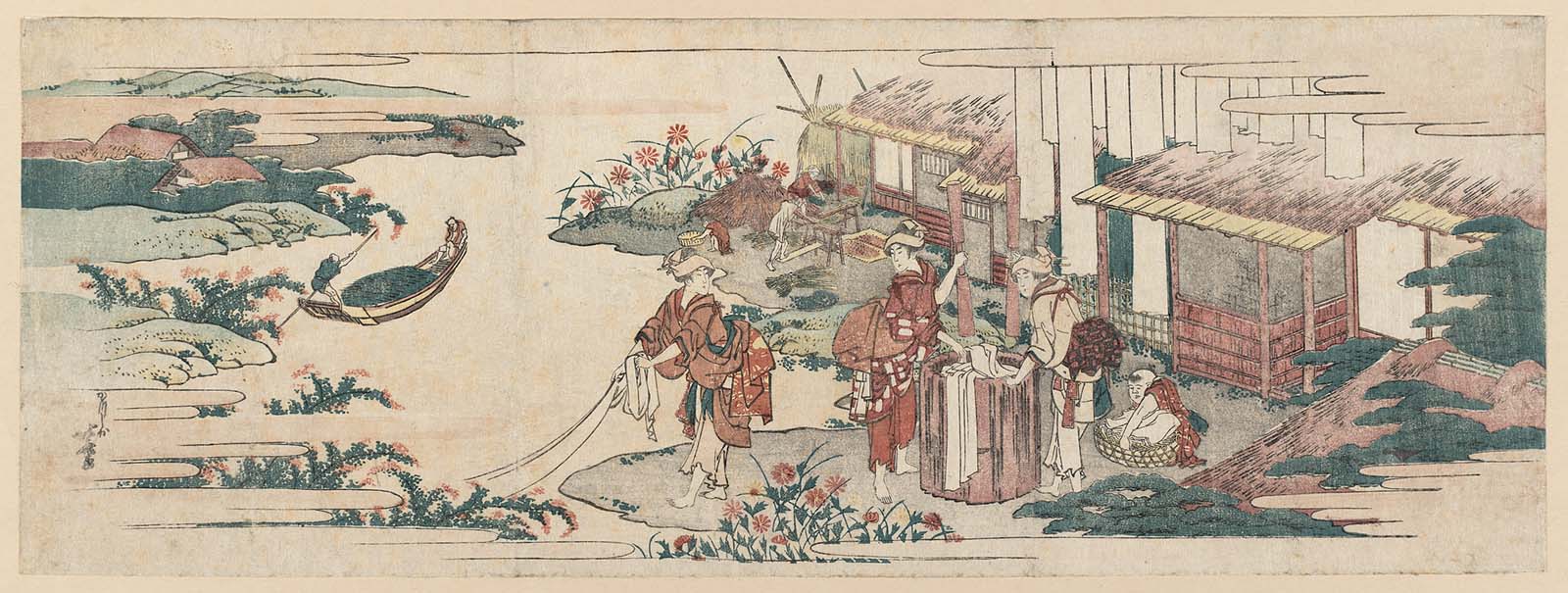 Hokusai - On the Shore of Shinobazu Pond - Long Surimono