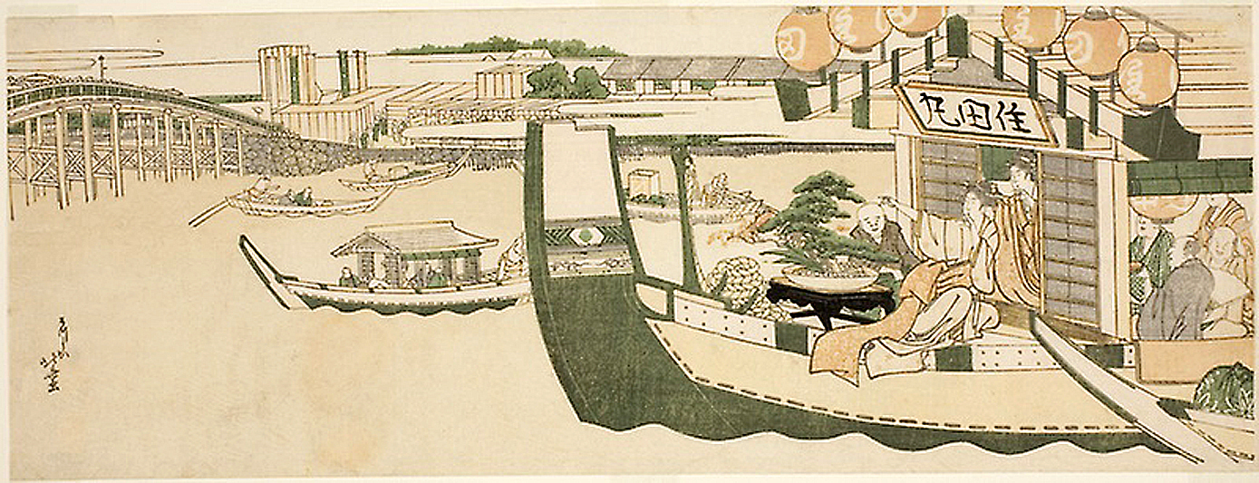 Hokusai - Boating Parties on the Sumida River - Long Surimono