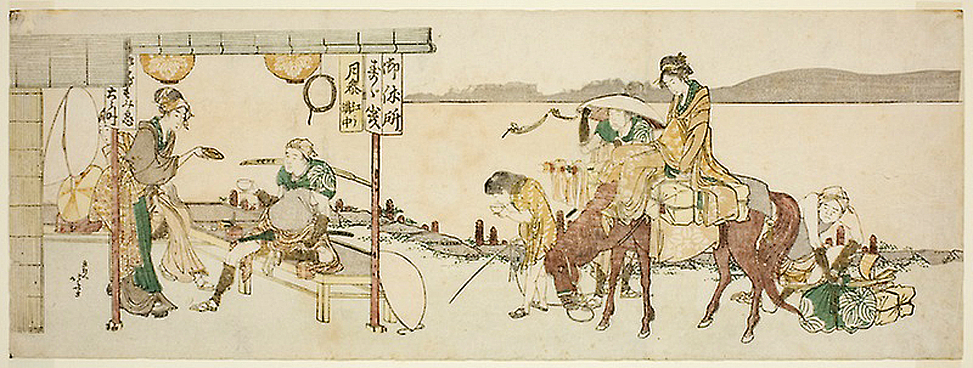 Hokusai - Travelers Tea House - Long Surimono