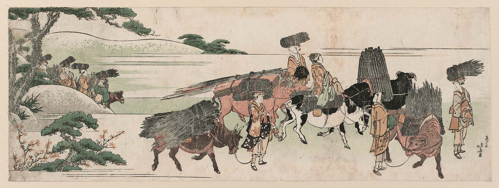 Hokusai - Firewood Gatherers Returning Home - Long Surimono