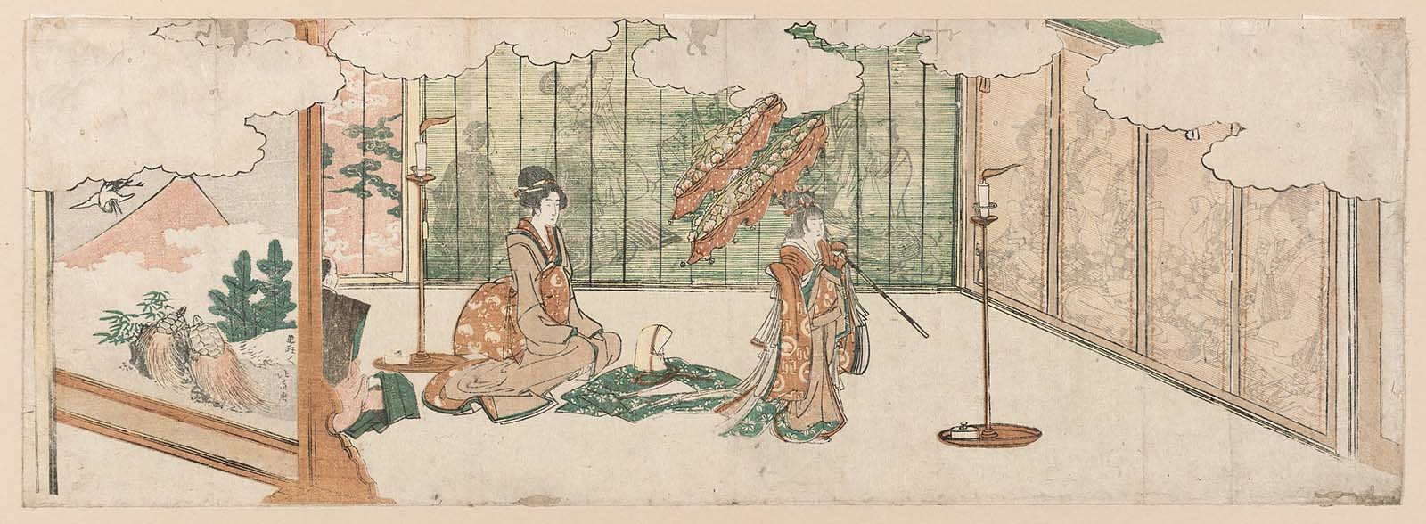 Hokusai - Young Girl Dancing at a Nobleman’s Mansion - Long Surimono