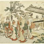Hokusai - Young Women Entering the Garden of a Horticulturist - Long Surimono