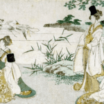 Hokusai - Three Women Tagging Cranes - Long Surimono