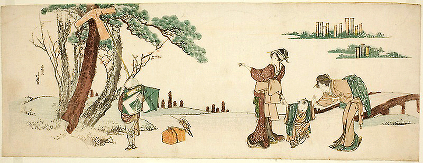Hokusai - Boy Playing with a Kite - Long Surimono
