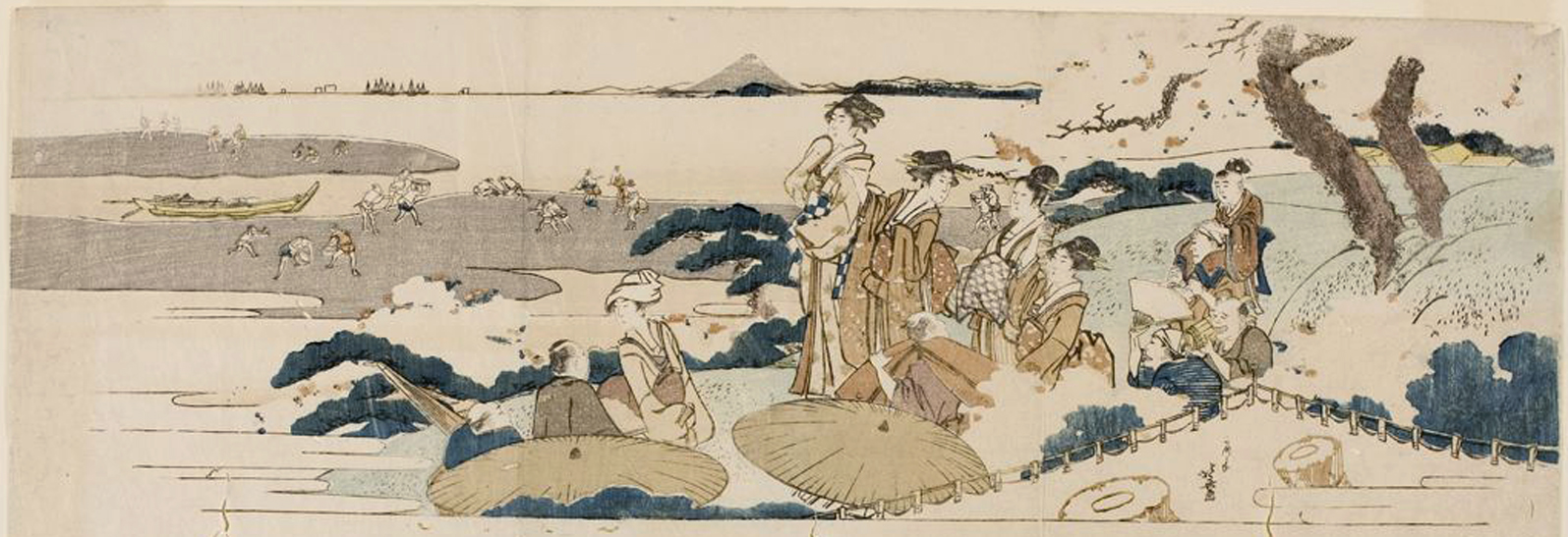 Hokusai - Cherry Blossom Viewing at Gotenyama - Long Surimono