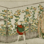 Hokusai - People Viewing Chrysanthemum Exhibit - Long Surimono