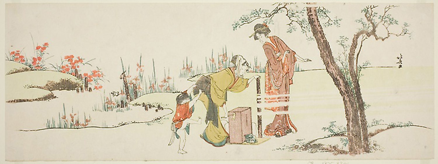 Hokusai - Making Paper Cords for Tying Hair - Long Surimono