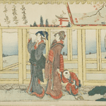 Hokusai - Viewing Votive Paintings - Long Surimono