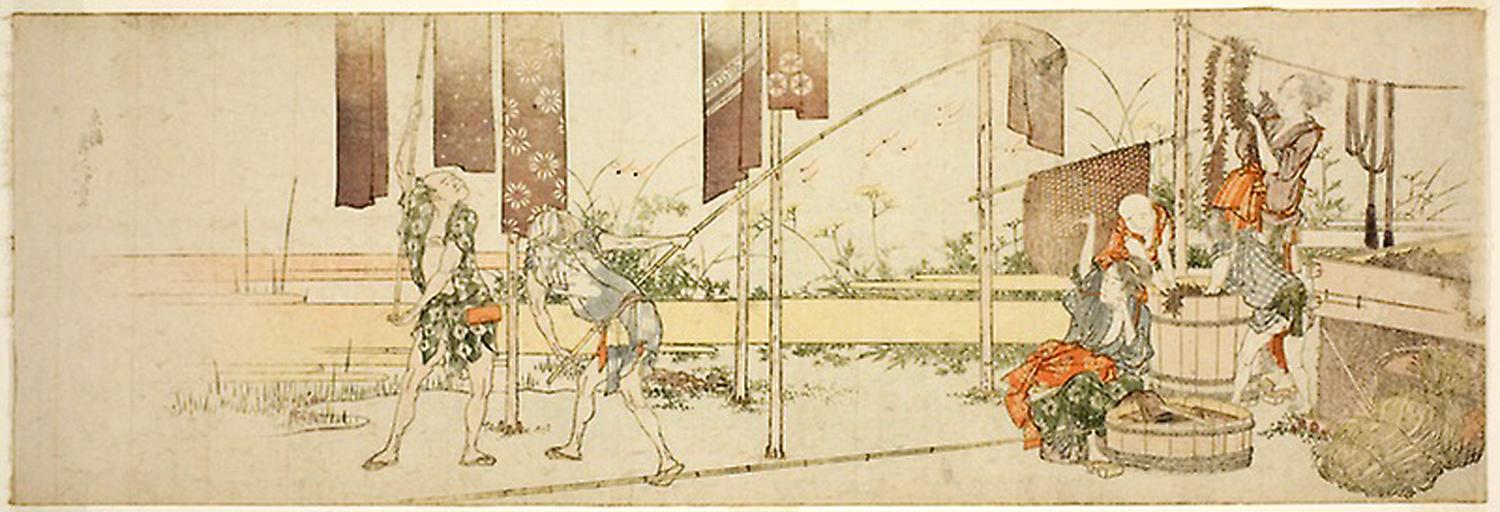 Hokusai - Hanging up Dyed Cloth - Long Surimono