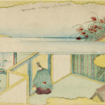 Hokusai - Courtier Standing by Woman’s Chamber - Long Surimono