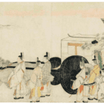 Hokusai - Courtiers Travelling with an Ox-drawn Cart - Long Surimono