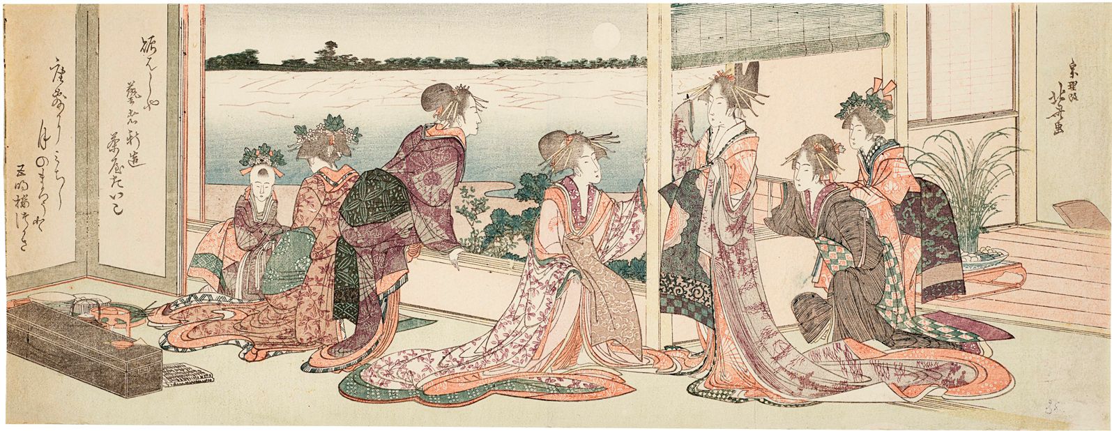 Hokusai - Courtesans on a Balcony - Long Surimono