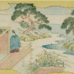 Hokusai - Courtier Standing Outside Woman’s Chamber - Long Surimono