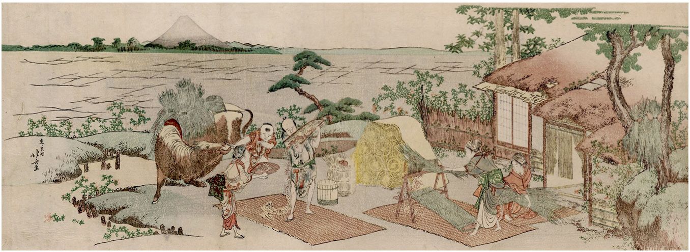 Hokusai - Farmers at Work - Long Surimono