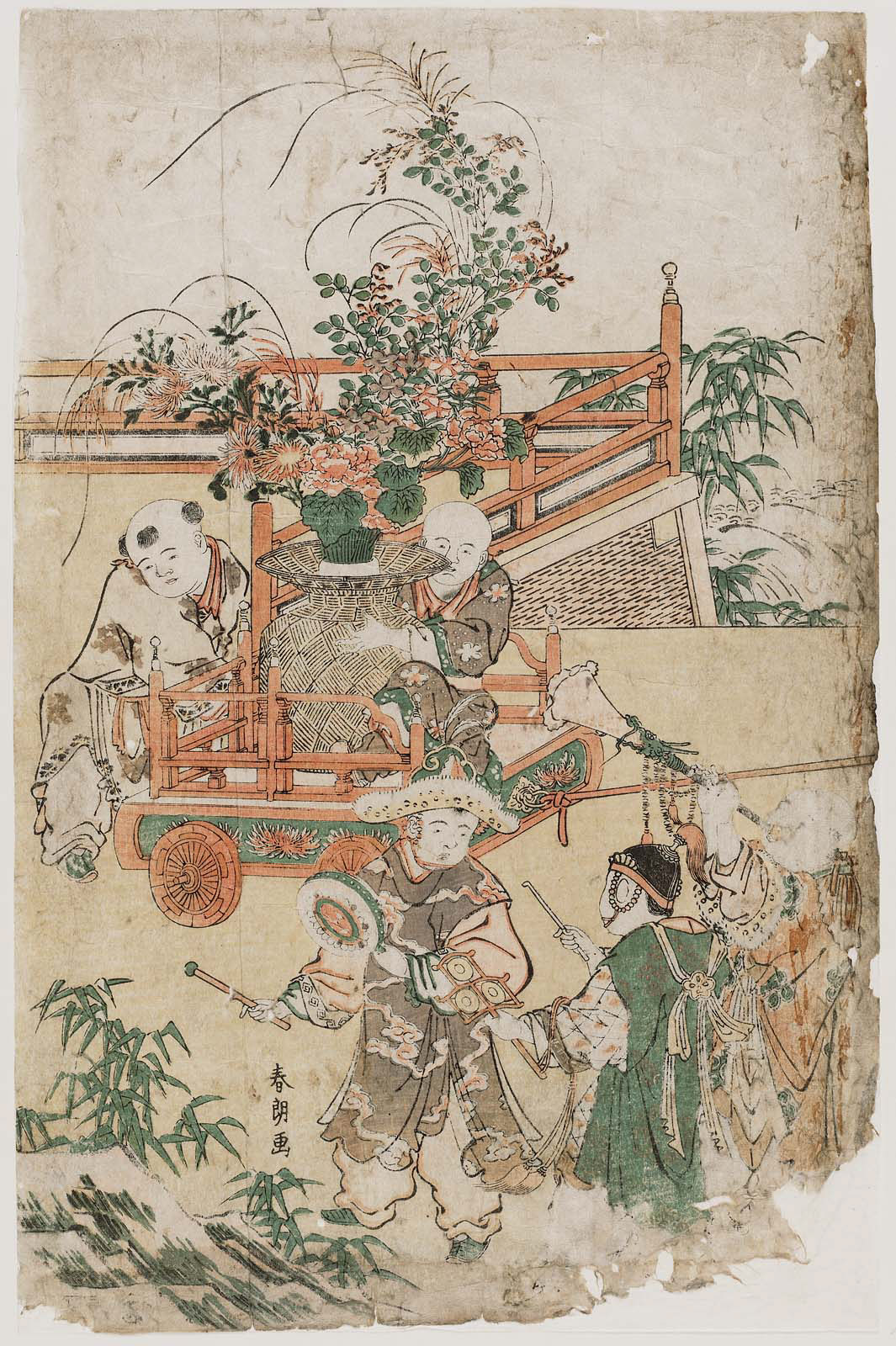 Hokusai - Chinese Boys Pulling a Cart - Shunro Period