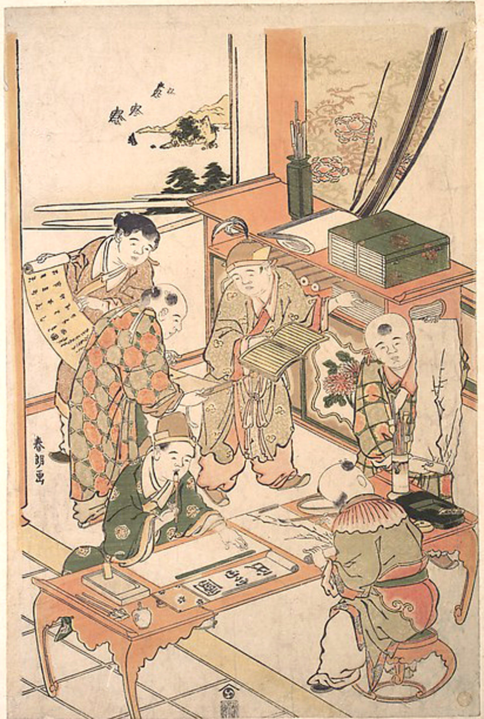 Hokusai - Chinese Boys Learning to Write and Paint - Shunro Period