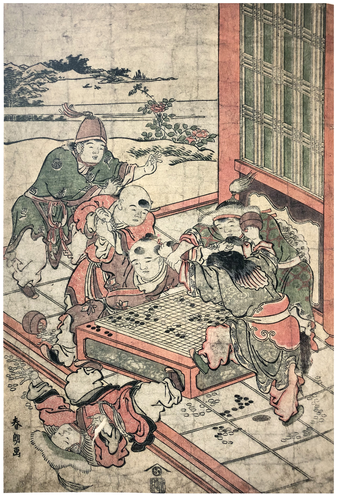 Hokusai - Chinese Boys fighting over a Go Game - Shunro Period