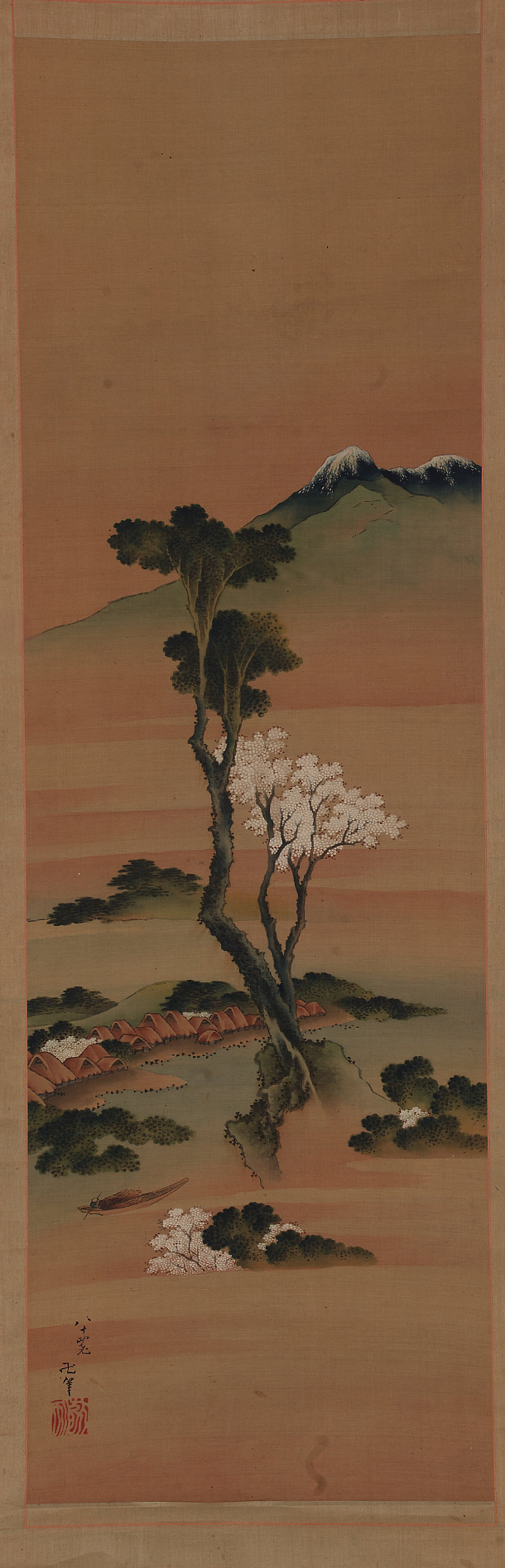 Hokusai - Village and Tall Trees - Landscapes