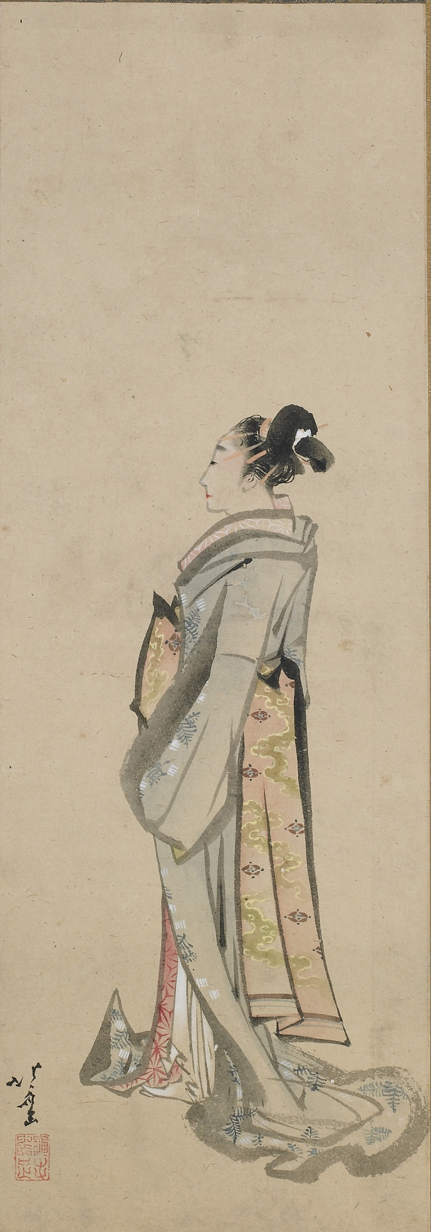 Hokusai - Profile of Geisha - Full Body Portrait