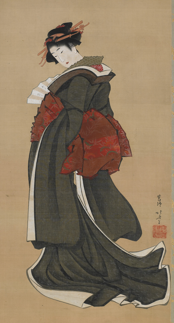 Hokusai - Woman Holding a Fan - Full Body Portrait