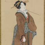 Hokusai - Woman Holding a Tobacco Pipe - Full Body Portrait