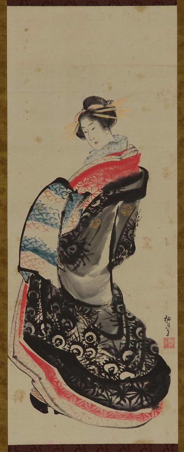 Hokusai - A Courtesan Standing - Full Body Portrait