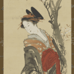 Hokusai - A Courtesan Under a Cherry Tree - Full Body Portrait