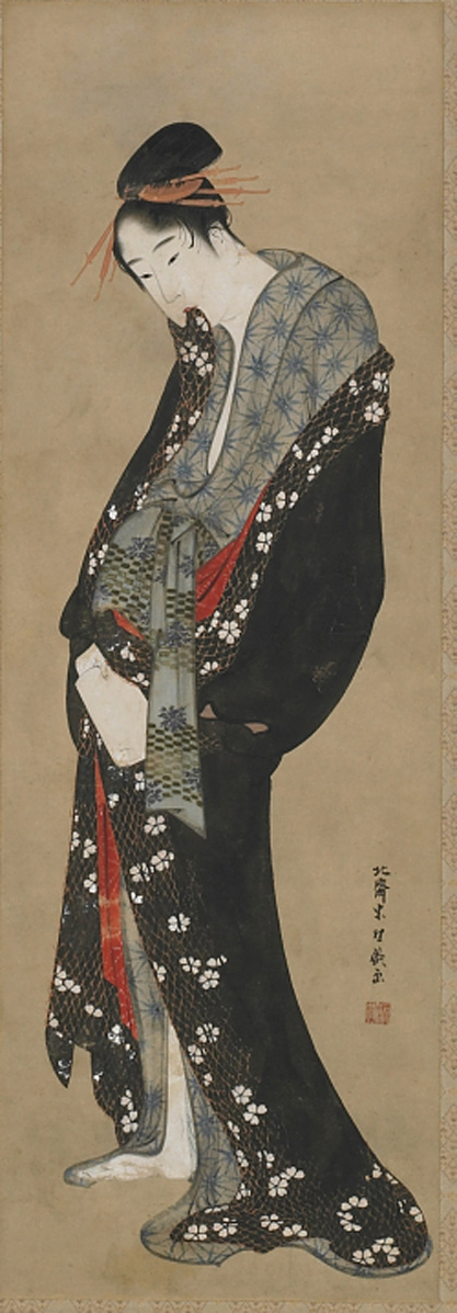 Hokusai - Courtesan Flirting - Full Body Portrait